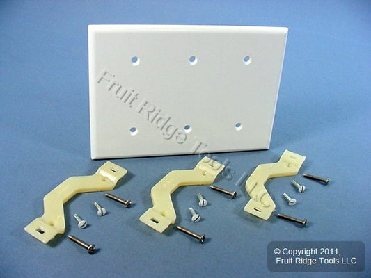 Leviton 88035 White 3-Gang 3-Blank, Plastic Standard Wallplate Cover Strap Mount