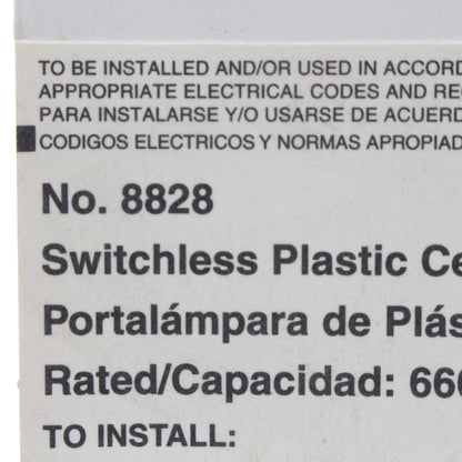 Leviton 8828 White Plastic Wall Ceiling Mount Medium Base Lampholder Switchless