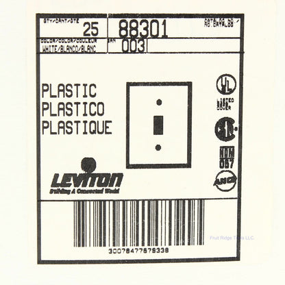 Leviton 88301 White 1-Gang Toggle Switch Plastic X-Deep Wallplate Covers 25pcs