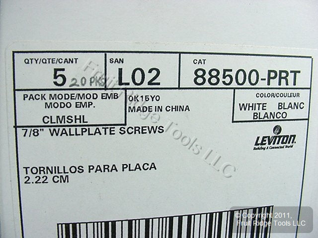 100 Leviton White Extra Long 7/8" Wallplate Cover Screw 6-32 Oval Head 88500-PRT