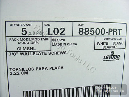 100 Leviton White Extra Long 7/8" Wallplate Cover Screw 6-32 Oval Head 88500-PRT