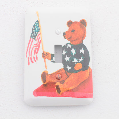 Patriotic Teddy Bear American Flag Wallplate Toggle Switch Metal Cover 89001-ATB