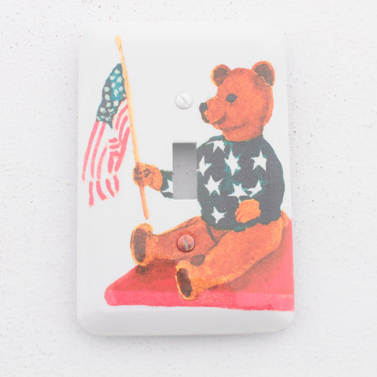 Patriotic Teddy Bear American Flag Wallplate Toggle Switch Metal Cover 89001-ATB
