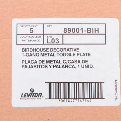 Leviton 89001-BIH Birdhouse 1-Gang Toggle Metal Oversize Wallplate Cover 5-pack