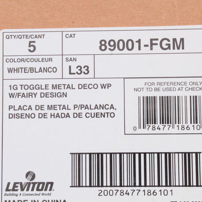 Leviton 89001-FGM Fairy Godmother 1-Gang Toggle Metal Oversize Wallplates 5pcs