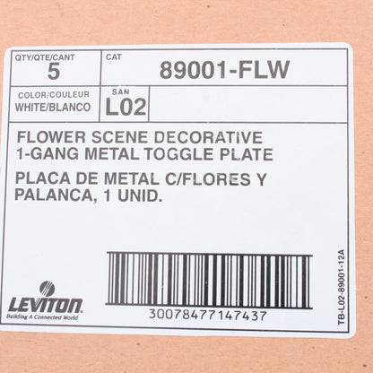 Leviton 89001-FLW Flower Pot 1-Gang Toggle Metal Oversize Wallplate Cover 5-pack