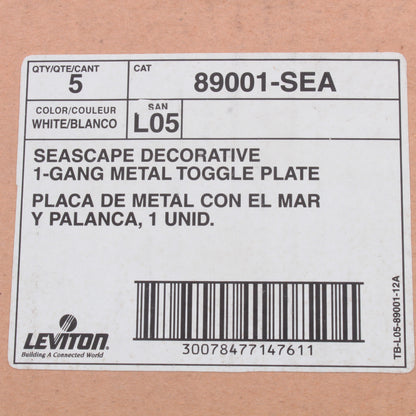 Leviton 89001-SEA Seashore 1-Gang Toggle Metal Oversize Wallplate Cover 5-pack