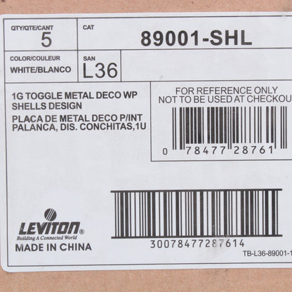 Leviton 89001-SHL Seashells 1-Gang Toggle Metal Oversize Wallplate Cover 5-pack