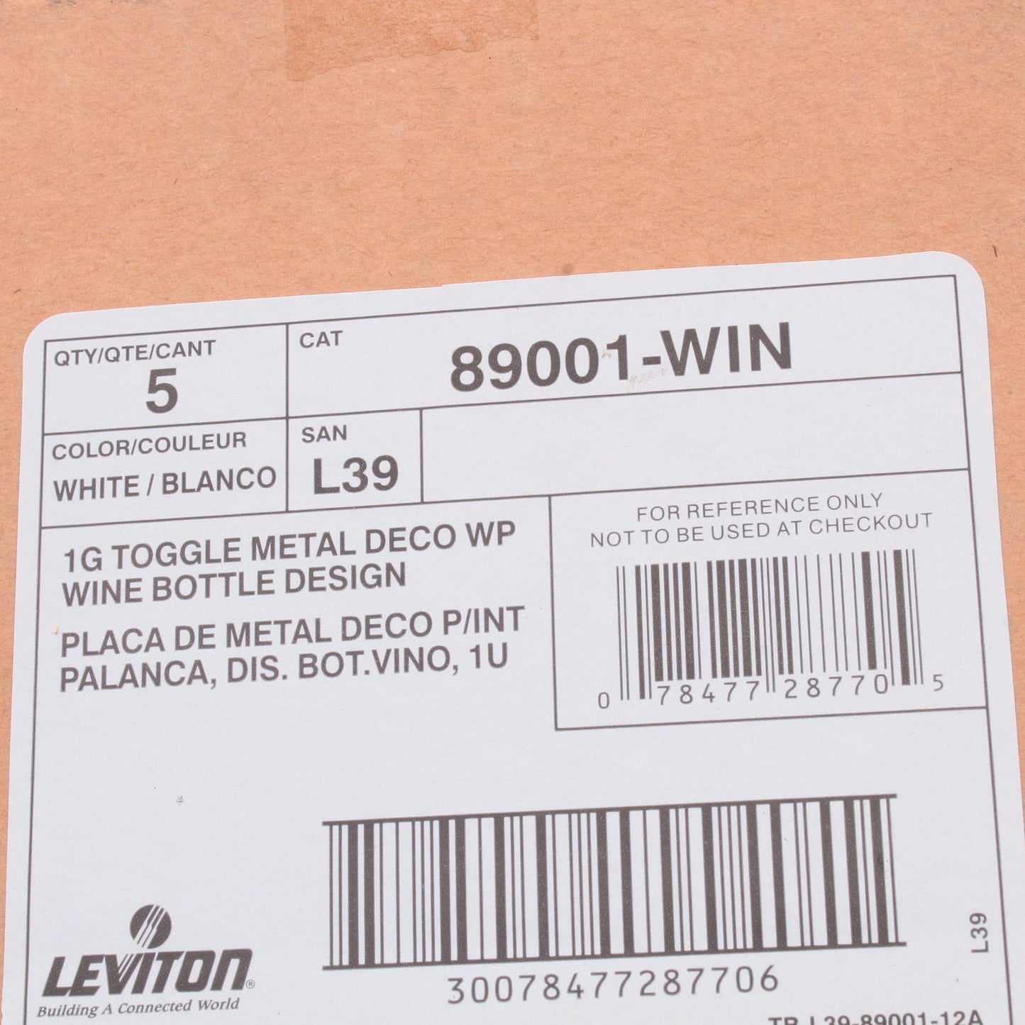 Leviton 89001-WIN Wine Theme 1-Gang Toggle Metal Oversize Wallplate Cover 5-pack