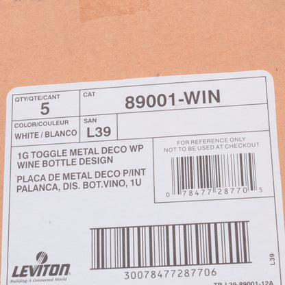 Leviton 89001-WIN Wine Theme 1-Gang Toggle Metal Oversize Wallplate Cover 5-pack