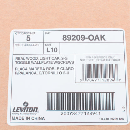 5 Leviton OAK Finished 2G Toggle Switch Cover Wallplate Switchplates 89209-OAK