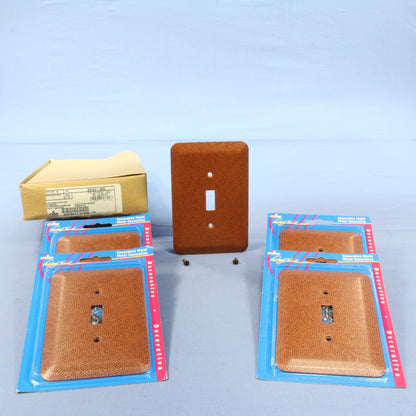 5 Leviton Brown Leather Print Switch Covers Oversize Toggle Wallplates 89301-BRL
