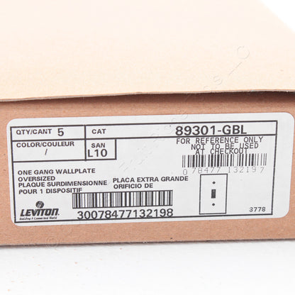 Leviton 89301-GBL Black Granite 1-Gang Toggle Metal Oversize Wallplate Cover 5pc