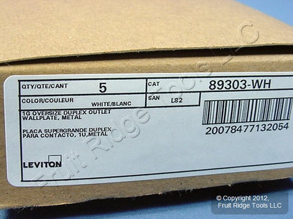 5 Leviton Jumbo White Metal Outlet Cover Oversize Receptacle Wallplates 89303-WH