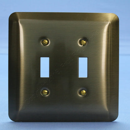Leviton 89309-SSS Antique Brass 2-Gang Toggle Metal Oversize Wallplate Cover