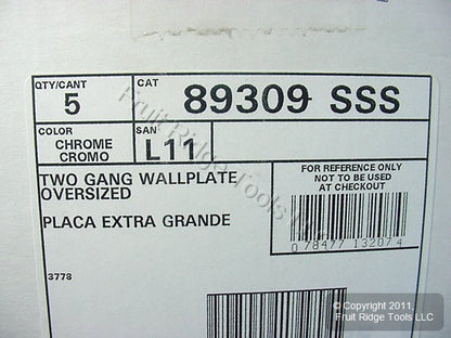 Leviton 89309-SSS Satin Chrome 2-Gang Toggle Metal Oversize Wallplate Cover 5pcs