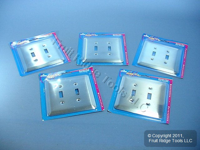 Leviton 89309-SSS Satin Chrome 2-Gang Toggle Metal Oversize Wallplate Cover 5pcs