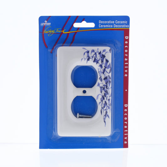 Leviton Porcelain Decorative Blue Vine Flower Receptacle Wallplate Outlet Cover