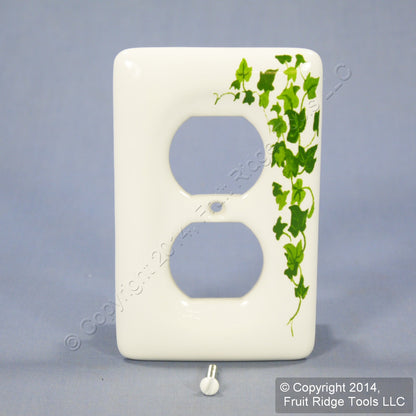 Leviton 89503-GRN Porcelain Decorative Green Vine Leaf Receptacle Outlet Wallplate