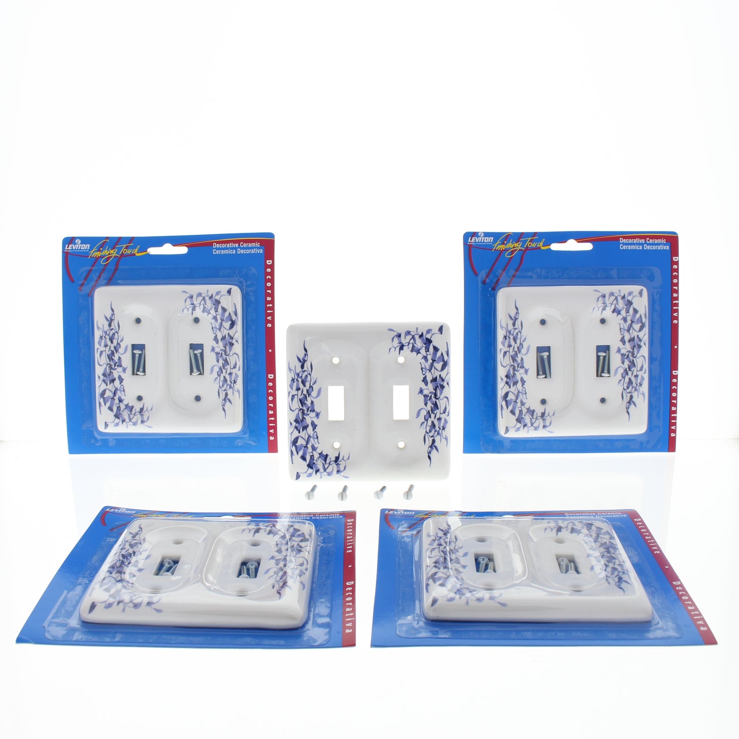 Leviton 89509-BL Blue Flower 2-Gang Standard Toggle Ceramic Wallplate Cover 5pcs