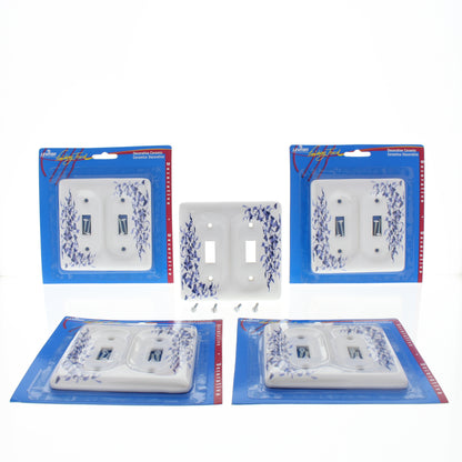Leviton 89509-BL Blue Flower 2-Gang Standard Toggle Ceramic Wallplate Cover 5pcs
