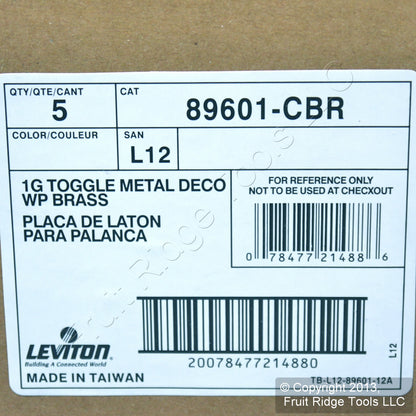 5 Leviton Brass Metal 1-Gang Switch Cover Wall Plate Switchplates 89601-CBR