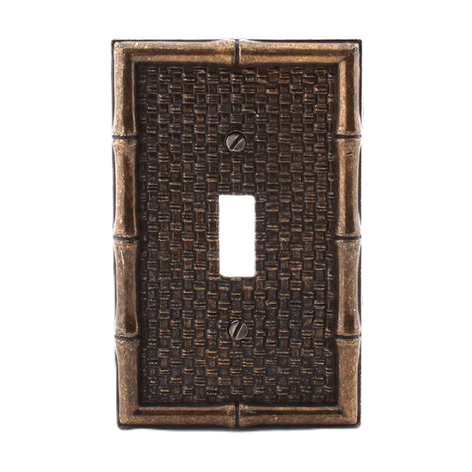 Leviton Antique Brass Finish Bamboo Tiki Metal Switch Cover Wall Plate 89601