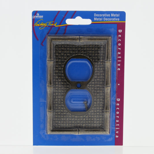 Leviton 89603 Tiki Bamboo 1-Gang Metal Duplex Outlet Wallplate Cover Plate