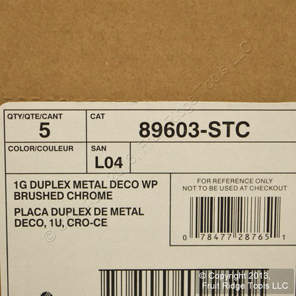 Leviton 89603-STC Brushed Chrome 1-Gang Duplex Metal Oversize Wallplates 5pcs