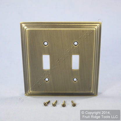 Leviton 89609-STB 2-Gang Brushed Brass Stepped Metal Switch Cover Wallplate 10pc