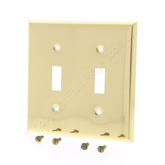 Leviton 89709 Brass Finished Steel 2-Gang Standard Toggle Switch Wallplate Cover