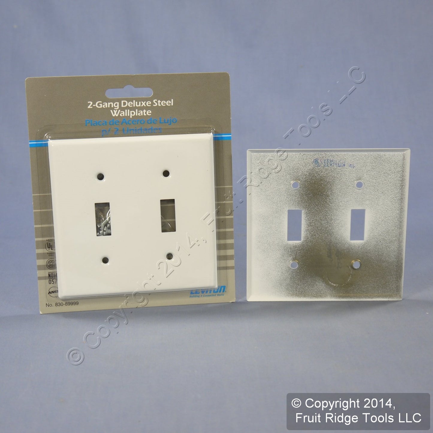 Leviton 89999 White Steel 2-Gang Toggle Switch Wallplate Metal Covers 50-Pack