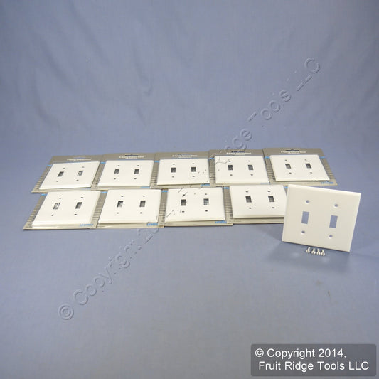 Leviton 89999 White 2-Gang Toggle Painted Metal Standard Wallplate Cover 10-pack