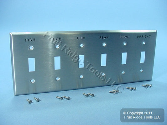 Leviton NO-MAG Stainless Steel 6-Gang Control Wallplate High Rear Front 90006-S3