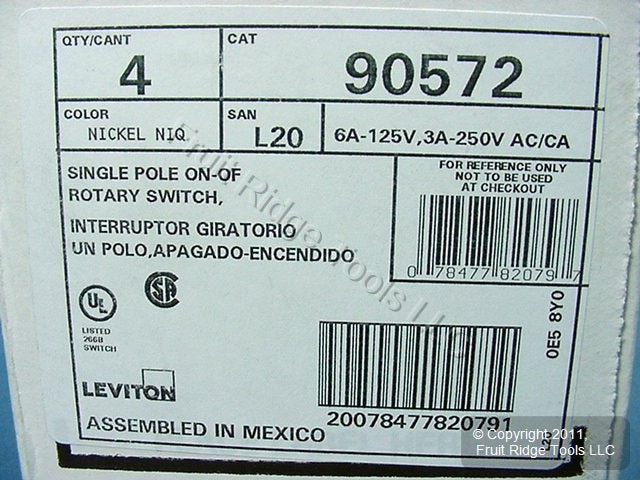 4 Leviton Rotary On/Off Appliance Switches 6A 125V 3A 250V 90572