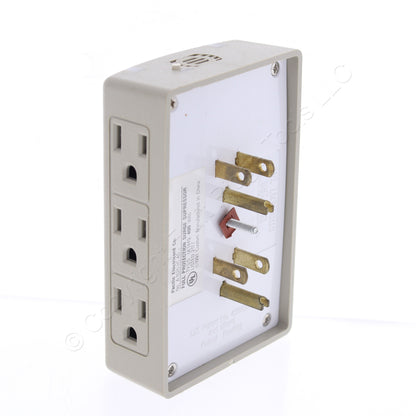 Leviton Electricord Full 3-Line Surge w/ Alarm 6 Outlet Adaptor Hug the Wall