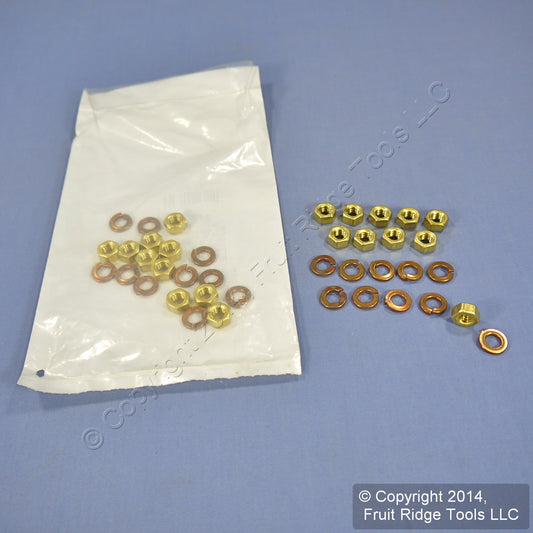 20 Leviton 15 Series Panel Receptacle Brass Hex Nuts & Copper Lockwashers A0008