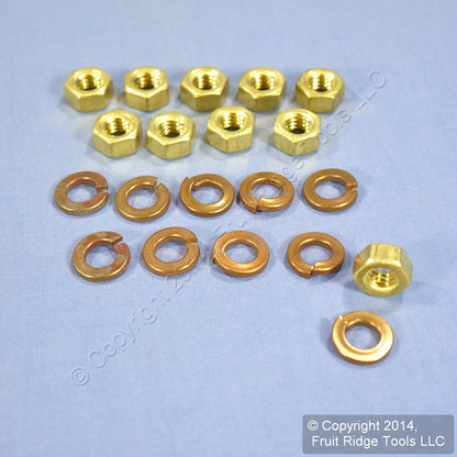 20 Leviton 15 Series Panel Receptacle Brass Hex Nuts & Copper Lockwashers A0008