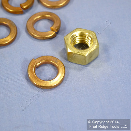 10 Leviton 16 Series Panel Receptacle Brass Hex Nuts & Copper Lockwashers A0009