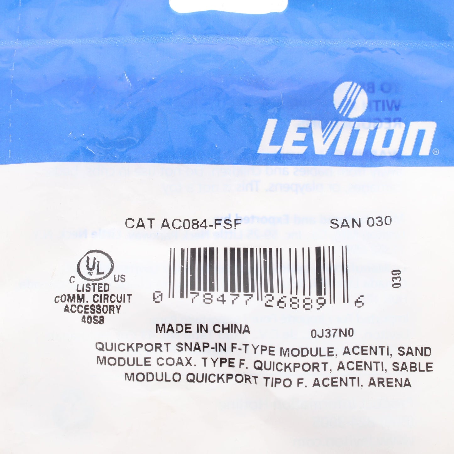 Leviton AC084-FSF Acenti Sand Quickport F-Type Coaxial Cable Jack 75-Ohm
