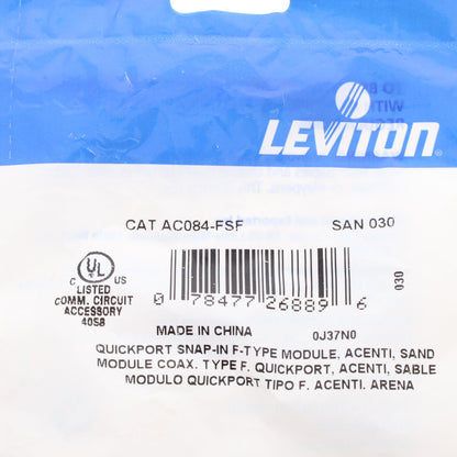 Leviton AC084-FSF Acenti Sand Quickport F-Type Coaxial Cable Jack 75-Ohm