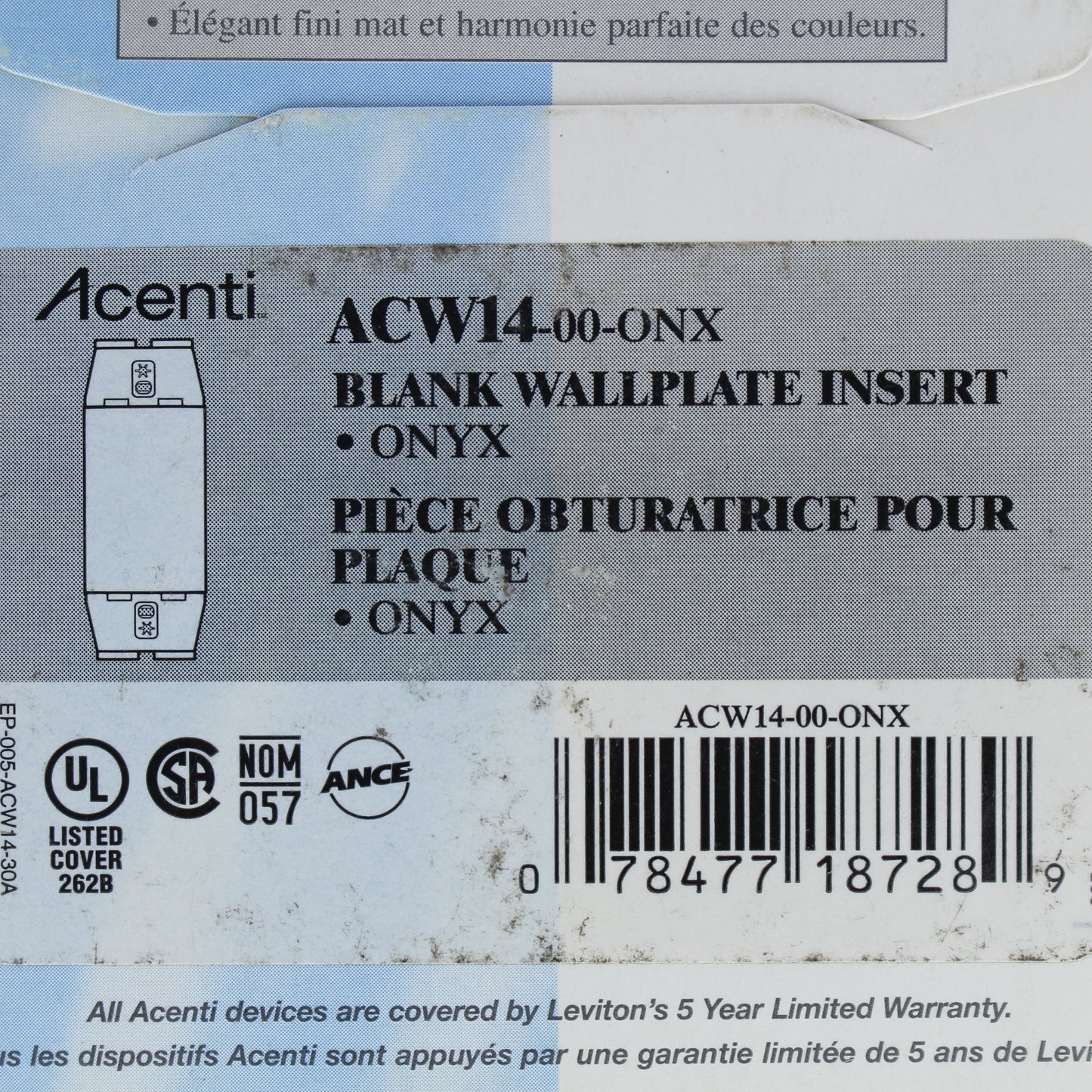 Leviton ACW14-ONX Onyx 1-Gang 1-Acenti Engineering Grade Polymer Wallplate Cover
