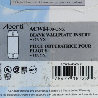 Leviton ACW14-ONX Onyx 1-Gang 1-Acenti Engineering Grade Polymer Wallplate Cover