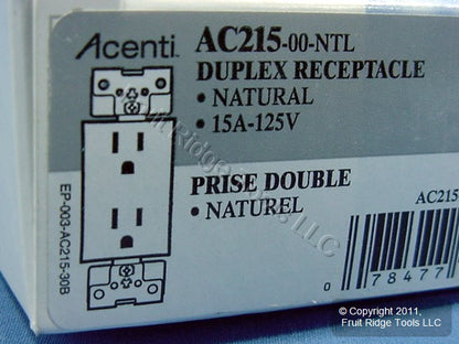Leviton Acenti Natural Receptacle Duplex Outlet Nema 5-15R 15A 125V AC215-NTL