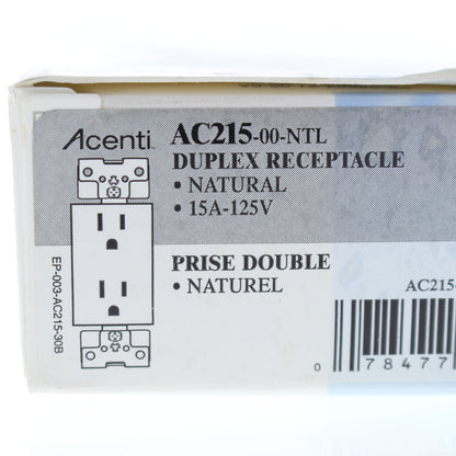 Leviton AC215-NTL Acenti 15A Natural Receptacle Duplex Outlet Bulk 5-15R 125V