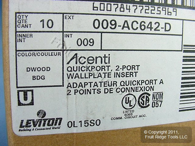 Leviton Acenti AC642-DFT Driftwood 2-Port Quickport Decora Wallplate Insert 10pc