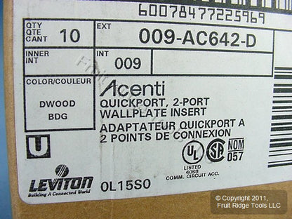 Leviton Acenti AC642-DFT Driftwood 2-Port Quickport Decora Wallplate Insert 10pc