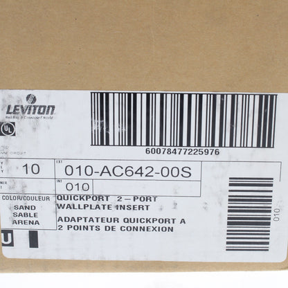10 Leviton Quickport Sand Acenti 2-Port Polymer Wallplate Inserts AC642-SND