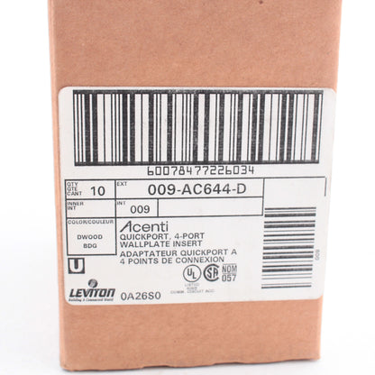 Leviton AC644-DFT Quickport Driftwood Acenti 4-Port Wallplate Inserts 10-Pack