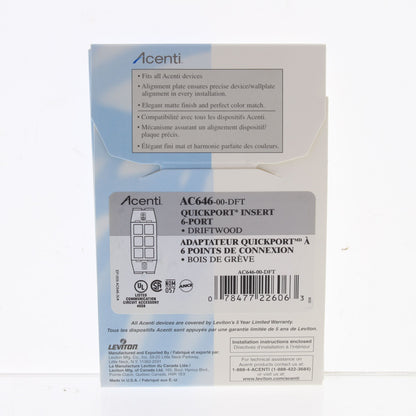 Leviton AC646-DFT Quickport Driftwood Acenti 6-Port Polymer Wallplate Insert
